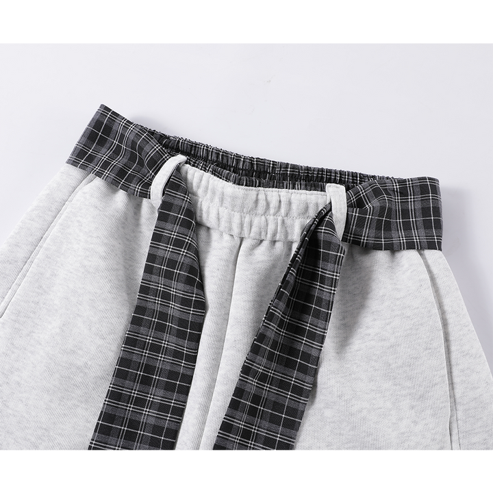 Wide-Leg Plaid Belt Casual Pants
