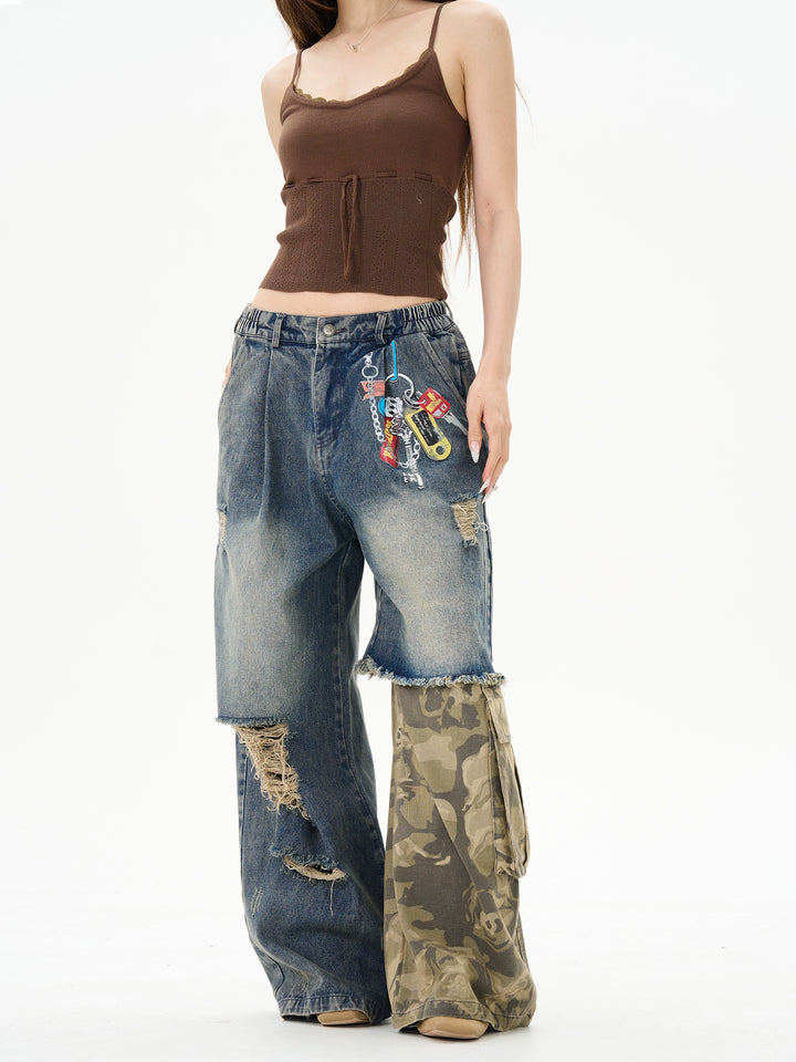 Patchwork Camouflage Wide Leg Pants