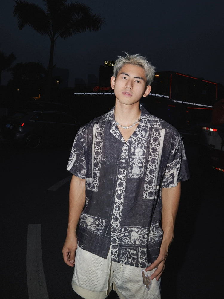 Retro Cuban Collar Casual Floral Shirt