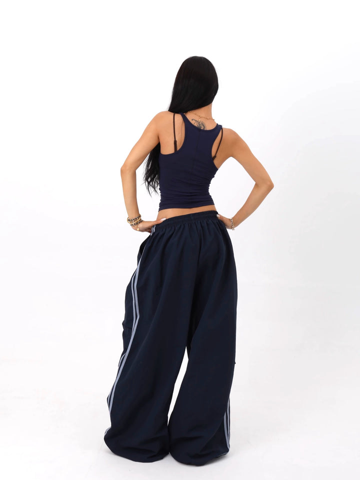 Wide Leg Double Stripe Casual Pants