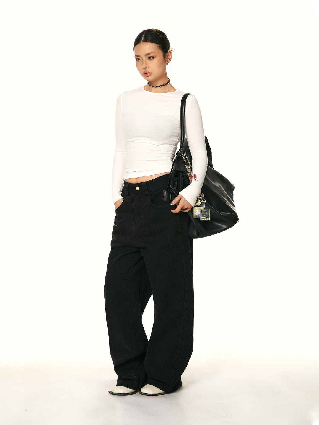 Wide-Leg Distressed Workwear Pants