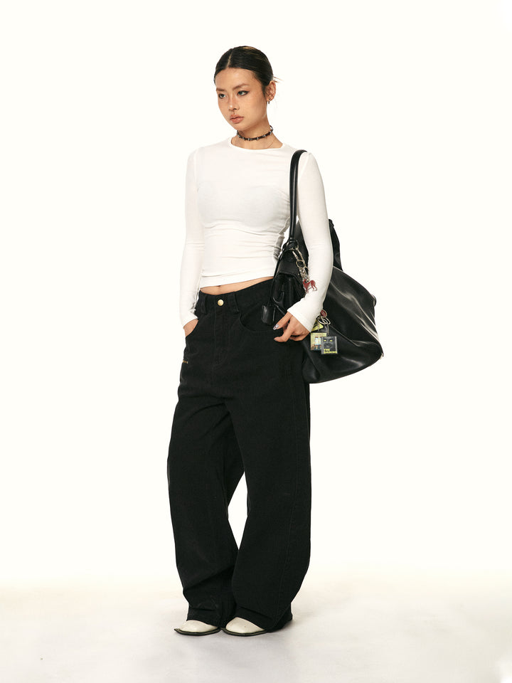 Wide-Leg Distressed Workwear Pants
