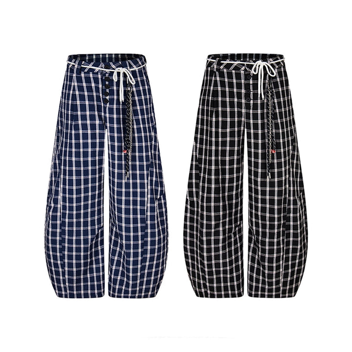 Loose Wide-Leg Casual Plaid Pants