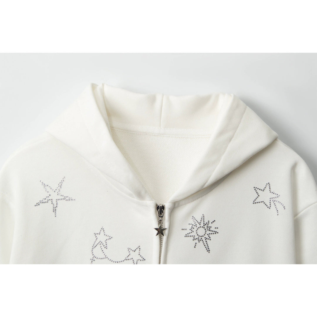 Bestickter Stern Zip-Up Kapuzenpullover 