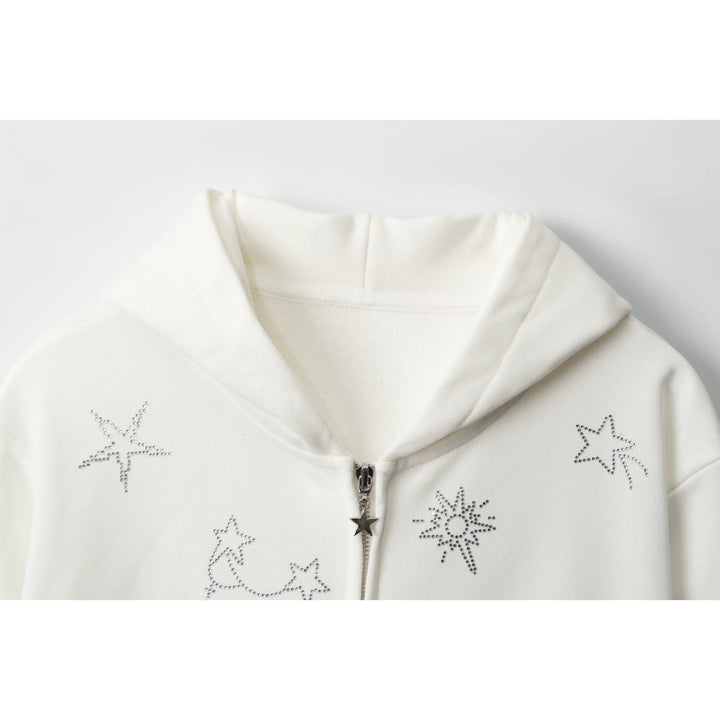 Bestickter Stern Zip-Up Kapuzenpullover 