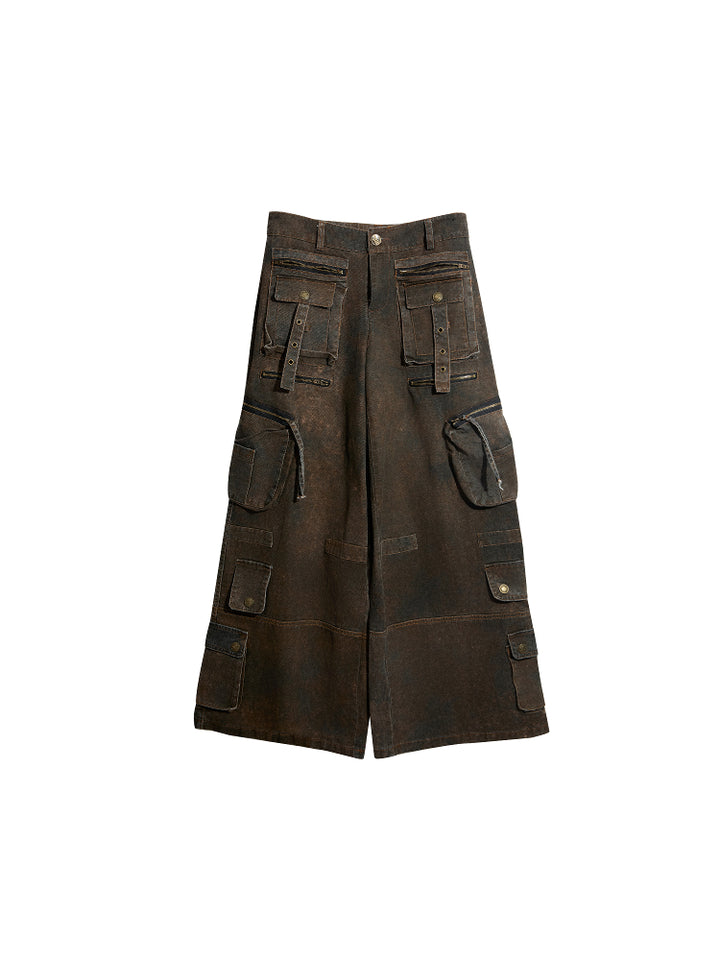Hochtaillierte lockere Cargo-Jeans 