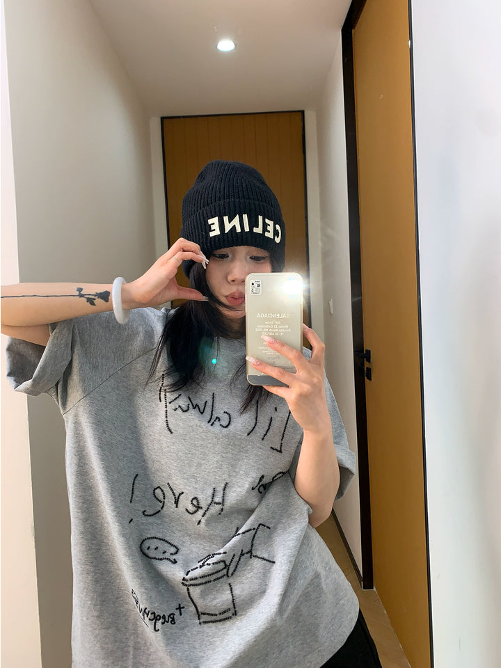 Loose Cotton Cartoon Graphic T-Shirt