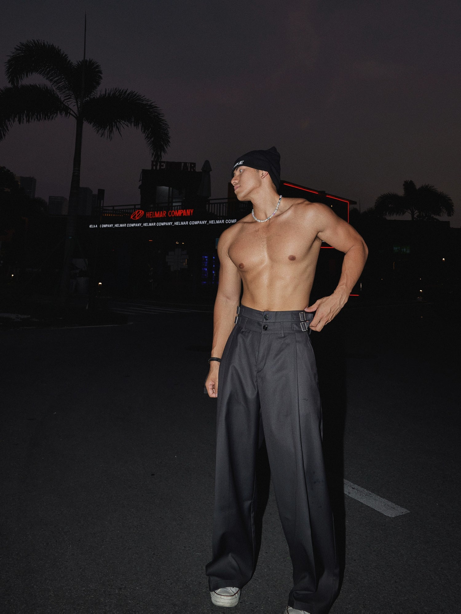 Plise Çift Bel Geniş Paça Pantolon 