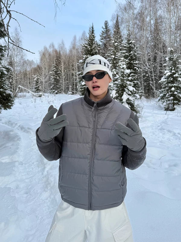 Lightweight Down Stand Collar Knit Jacket