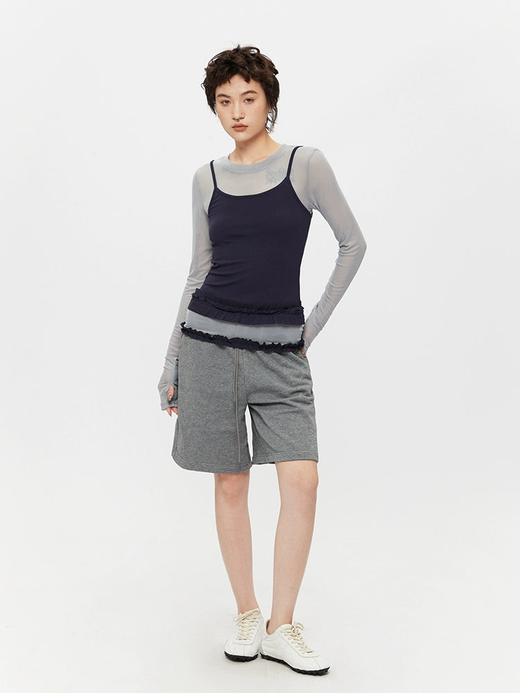 Mesh Two-Piece Long Sleeve Turtleneck Top