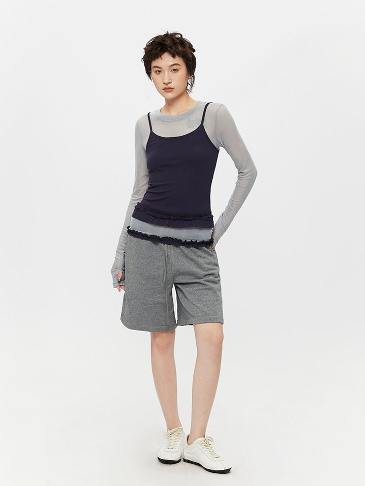 Mesh Two-Piece Long Sleeve Turtleneck Top