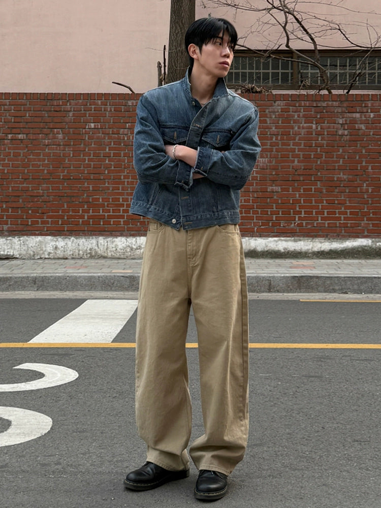 Veste en denim courte coupe ample à revers 