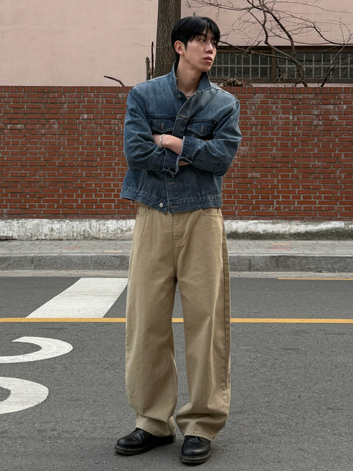 Veste en denim courte coupe ample à revers 