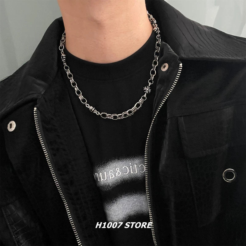 Distressed Cross Pendant Chain Necklace