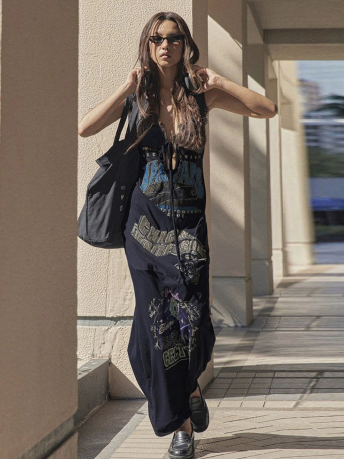 V-Neck Sleeveless Letter Print Sundress