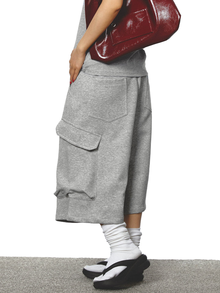 Wide-Leg Cropped Drawstring Cargo Pants