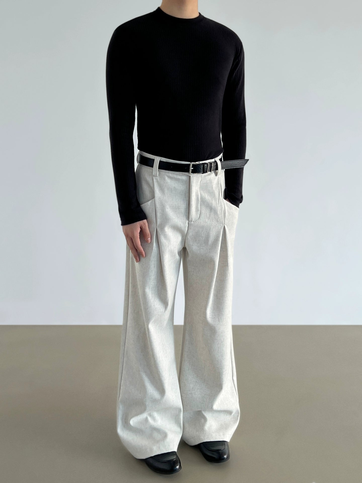 Keten Plise Geniş Paça Rahat Pantolonlar 