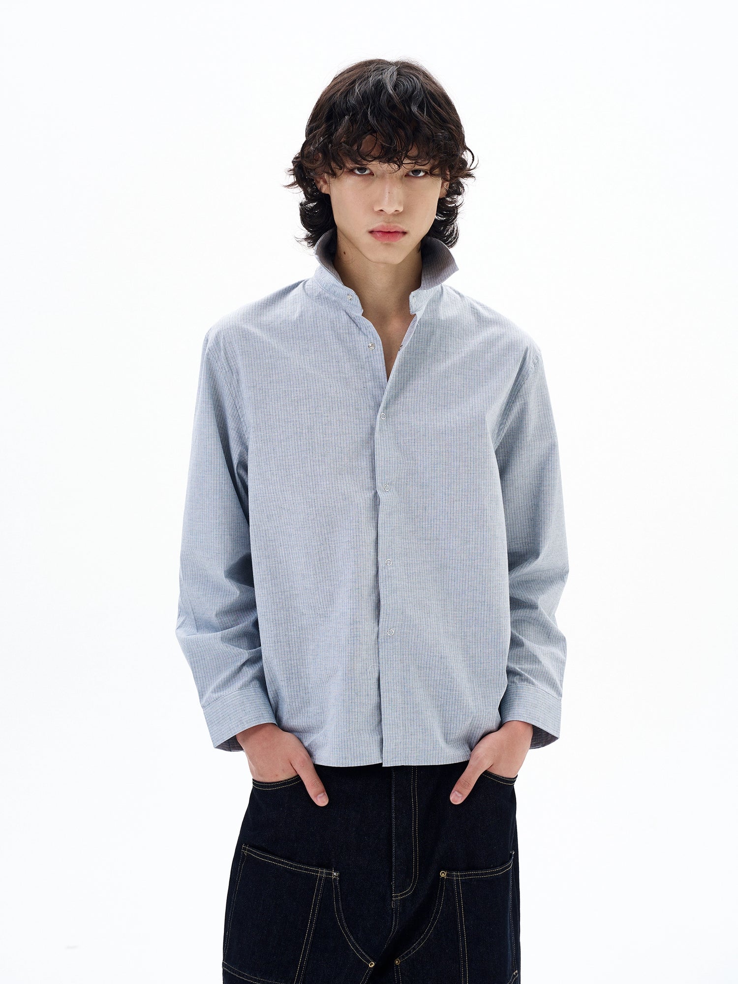 Uzun Kollu Çizgili Düğmeli Gömlek 