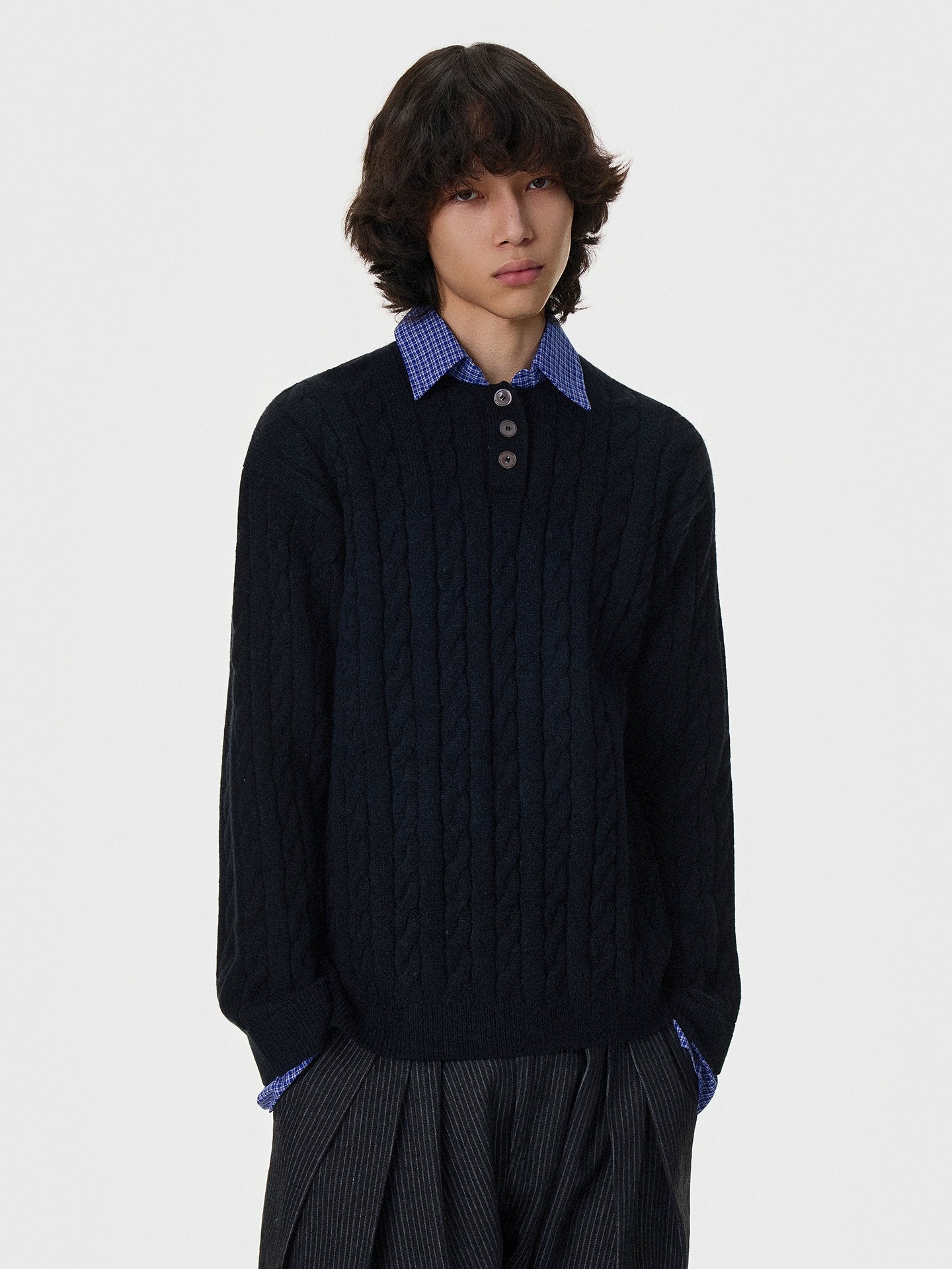 Ekose Piyale Sahte İki Parça Kazak 