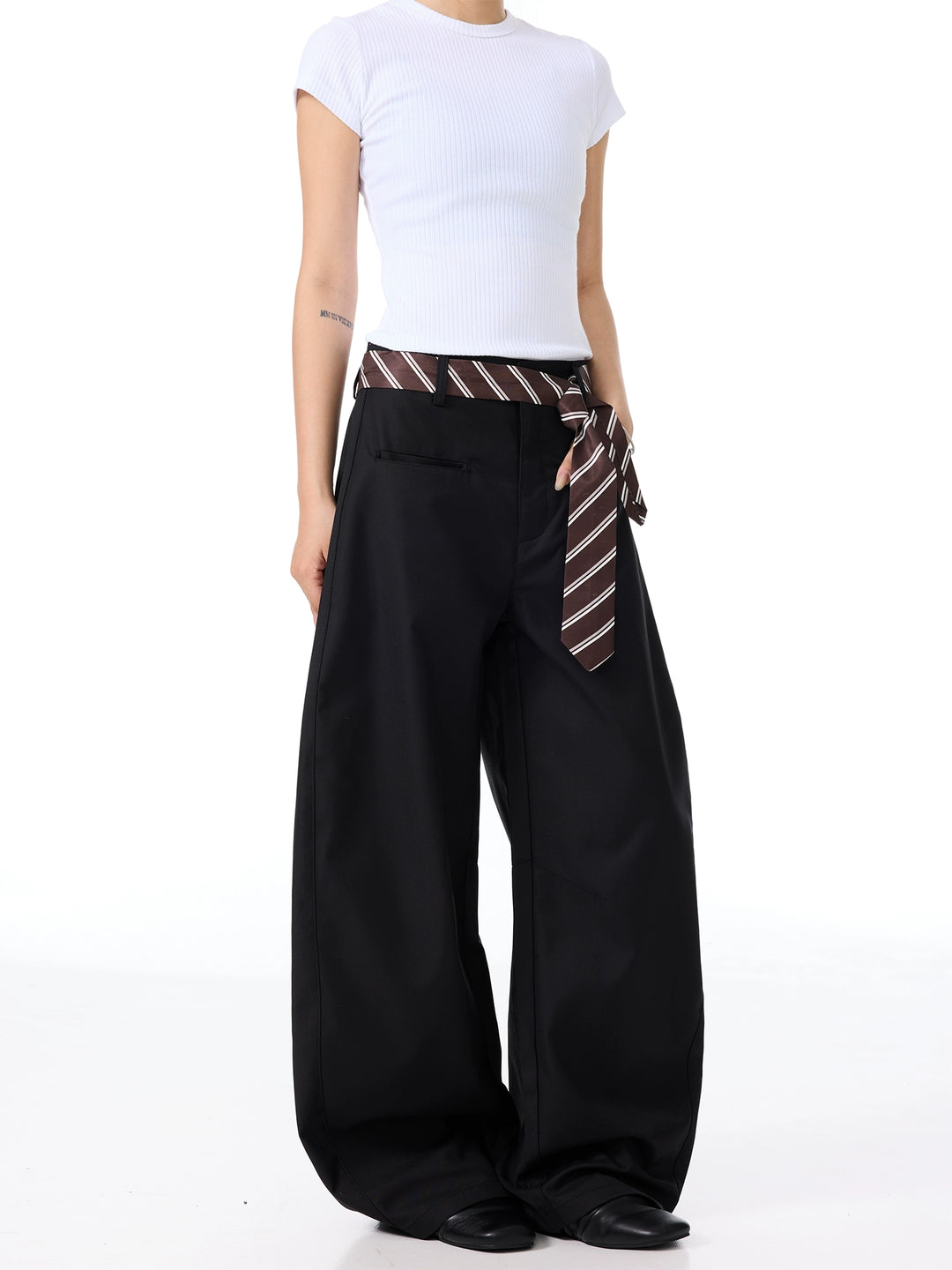 Pantalones de pierna ancha con lazo en la cintura relajados 