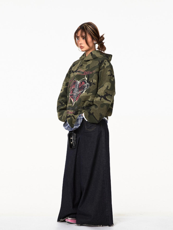 Camouflage Hooded Loose Sweatshirt
