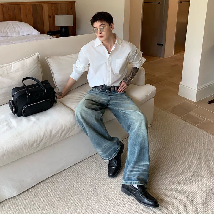 Versleten Losse Rechte Jeansbroek 