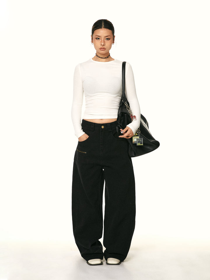 Wide-Leg Distressed Workwear Pants
