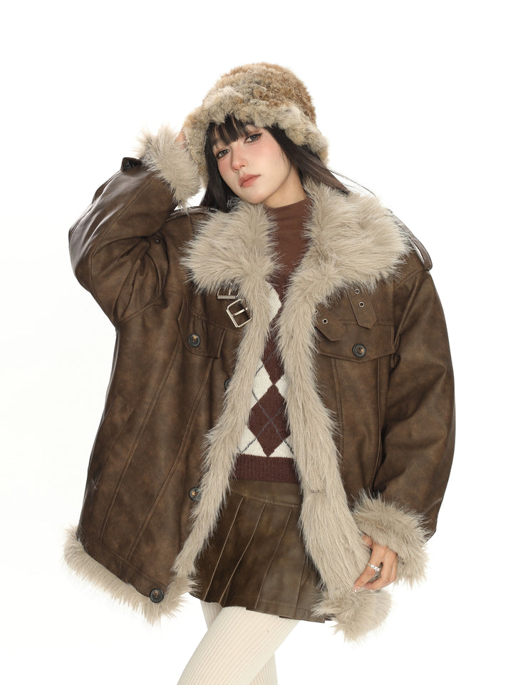 Lambswool Fur Lined Warm Coat