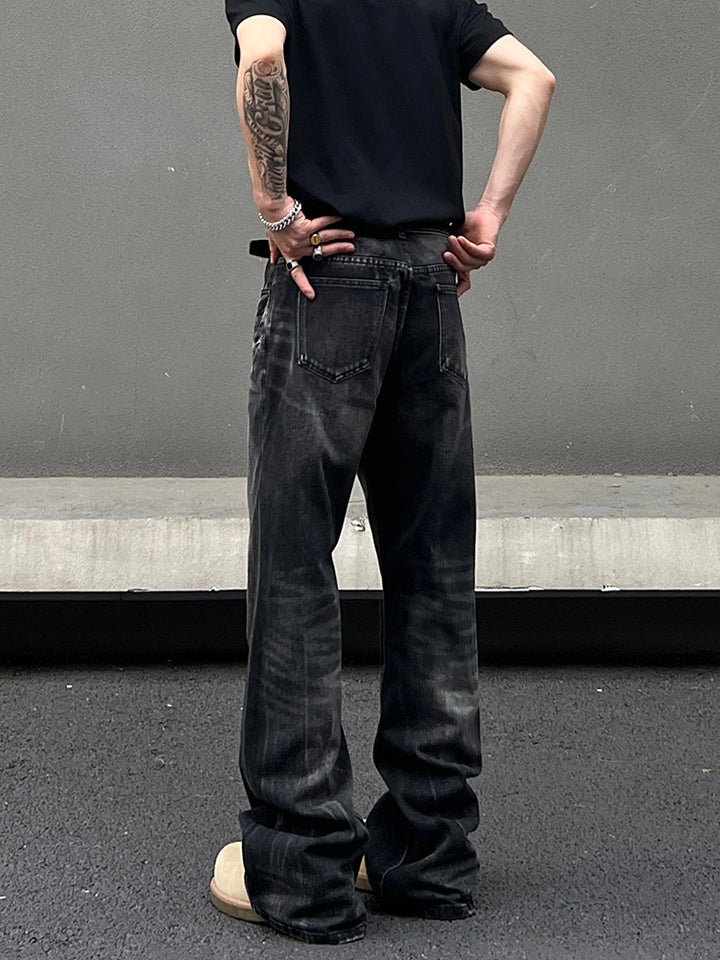 Flared Lightning Pattern Straight Jeans