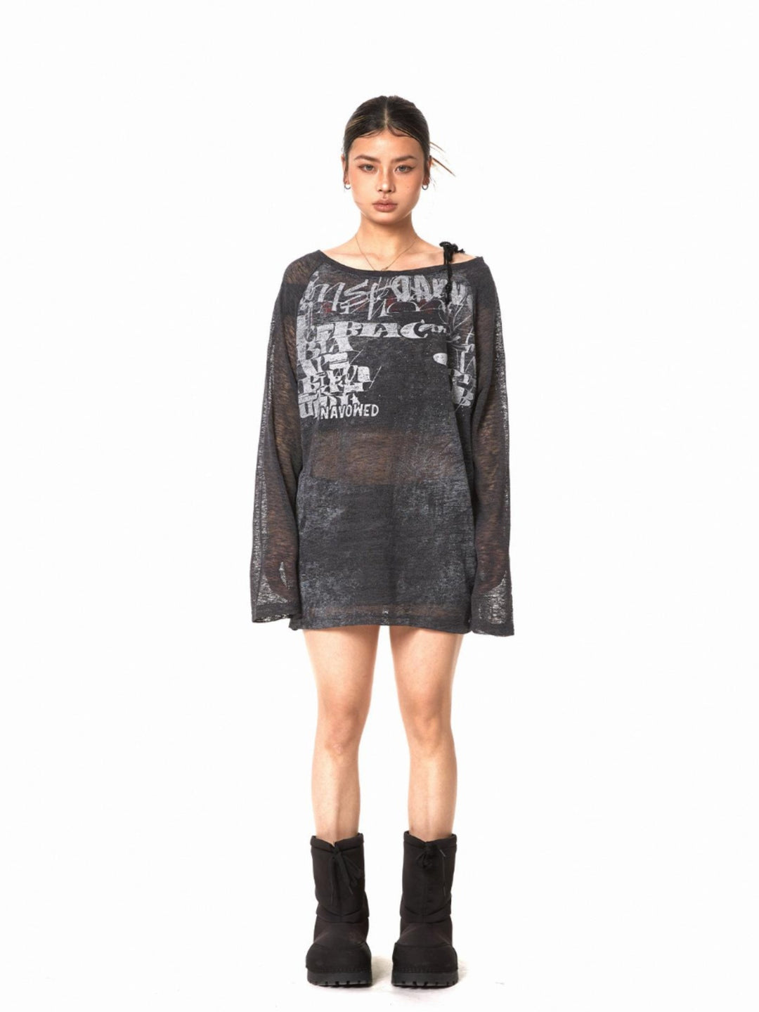 Off-Shoulder Graphic Long-Sleeve Top