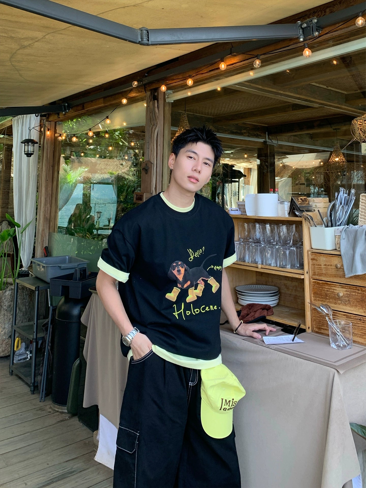 تي شيرت كاجوال بطباعة كلب بأكمام قصيرة 