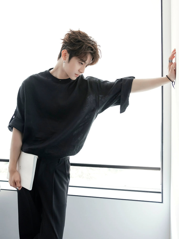 Linen Loose Fit Round Neck Pullover