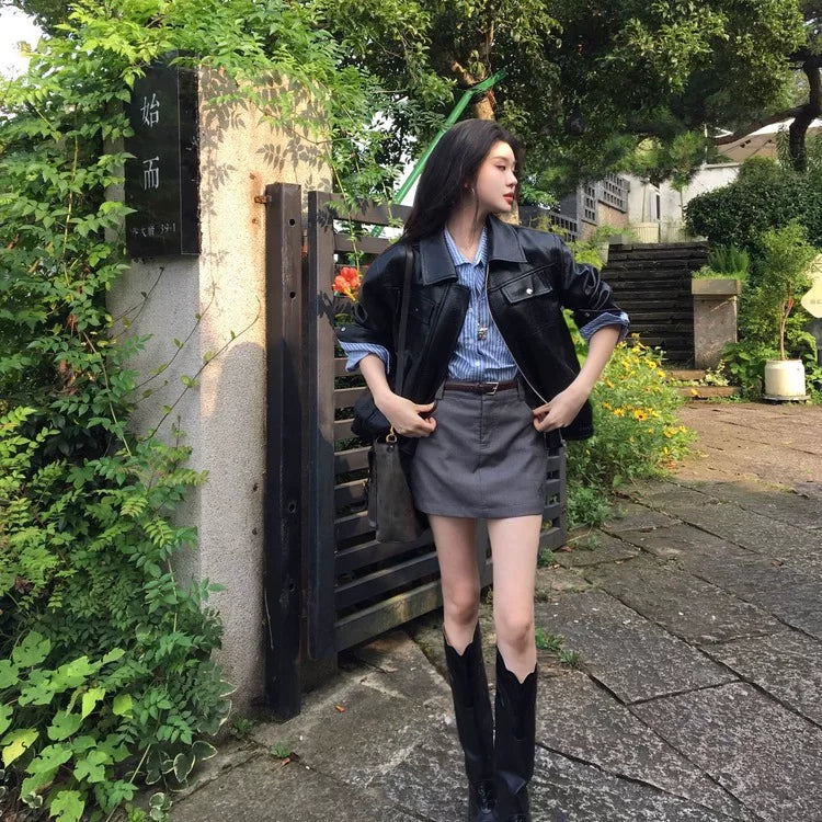 Collared Leather Motorcycle Jacket