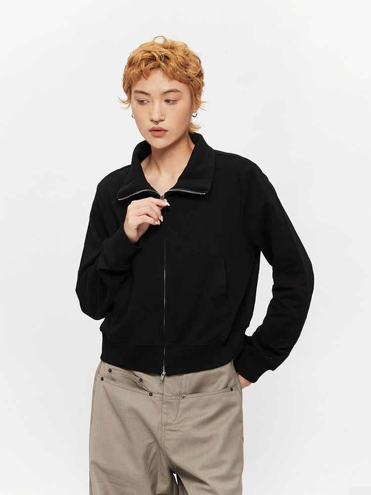 Stand Collar Zipper Short Jacket