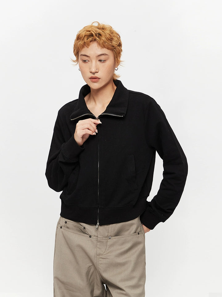 Stand Collar Zipper Short Jacket