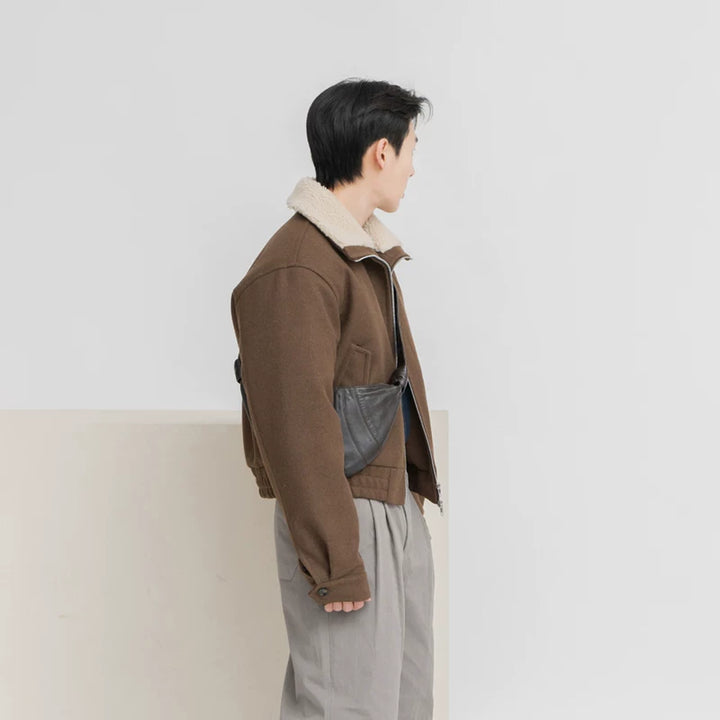 모조 양모 칼라 짧은 울 재킷 