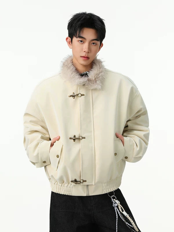 جاكيت شتوي مبطن بالقطن مع ياقة من الفرو 