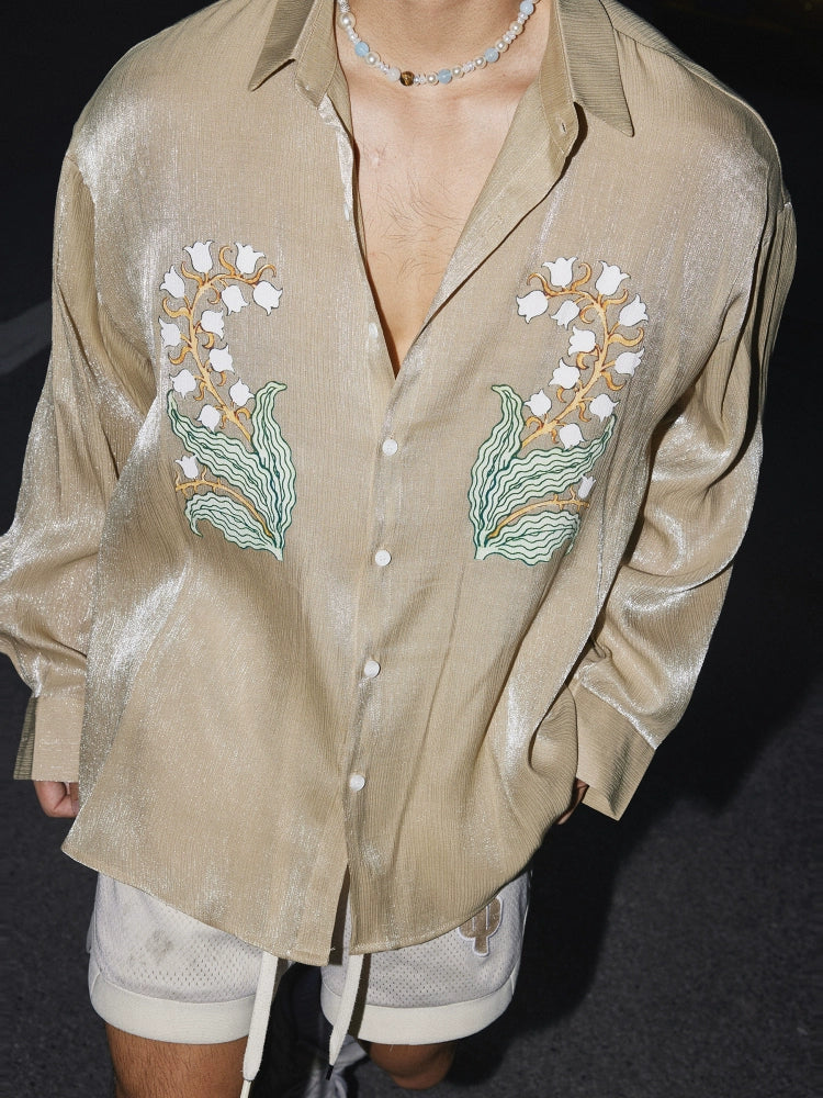 Floral Embroidered Long Sleeve Casual Shirt