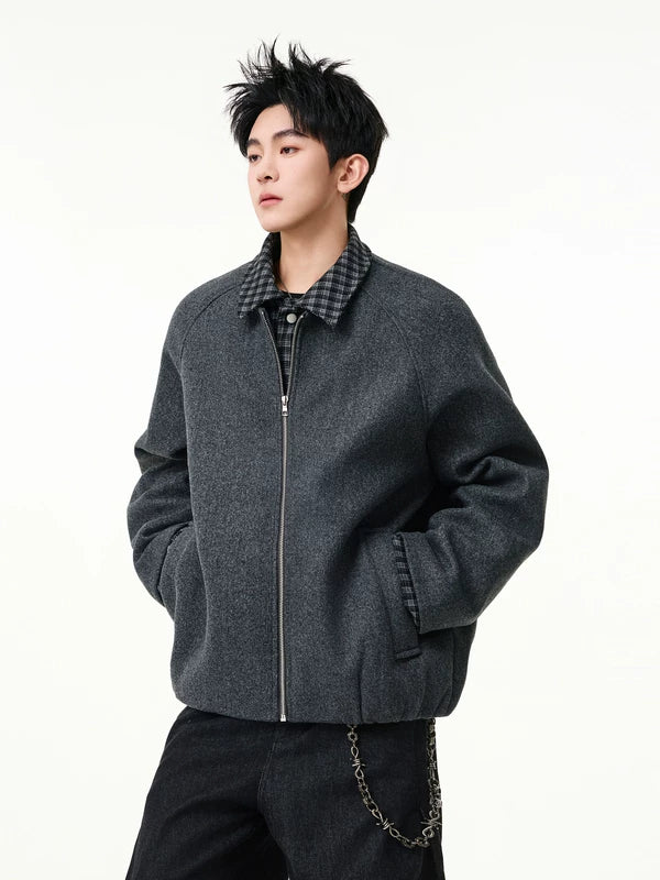 Plaid Layered Wool Blend Winter Coat