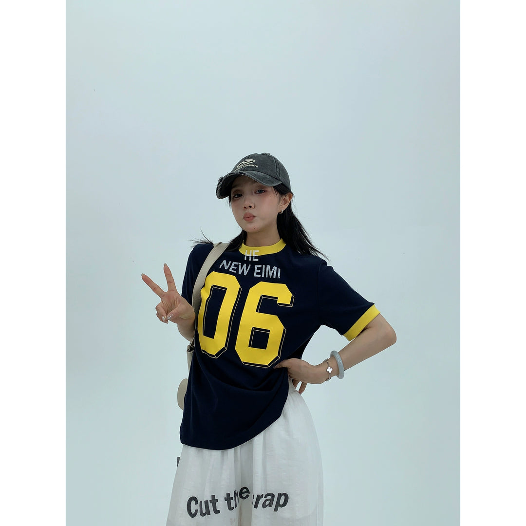 Jersey Style Letter Print Slim T-Shirt
