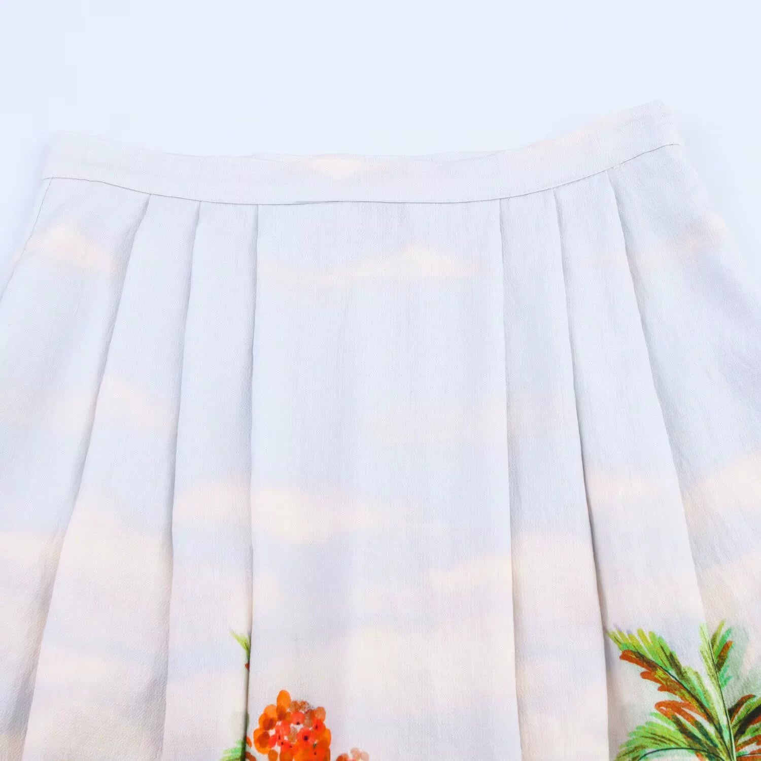 Printed Pleated High Waist Midi Skirt