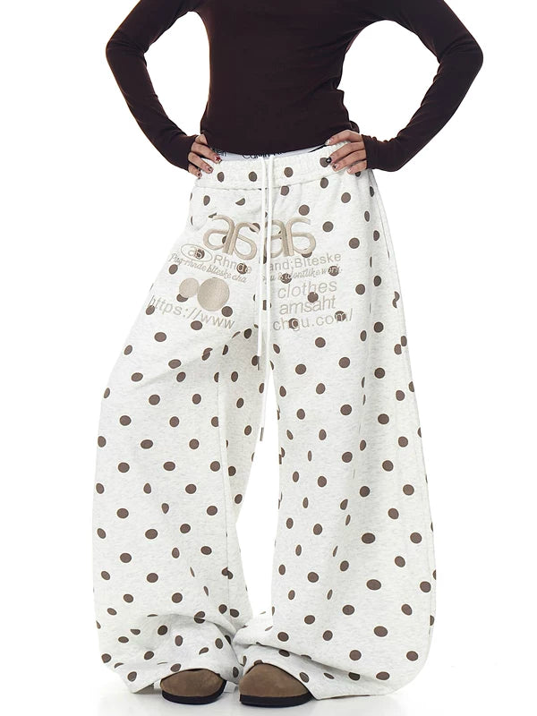 Pantalones de chándal de pierna ancha con estampado de lunares retro 
