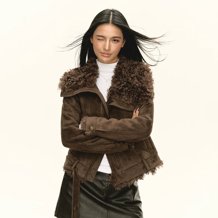Lapel Faux Shearling Moto Jacket