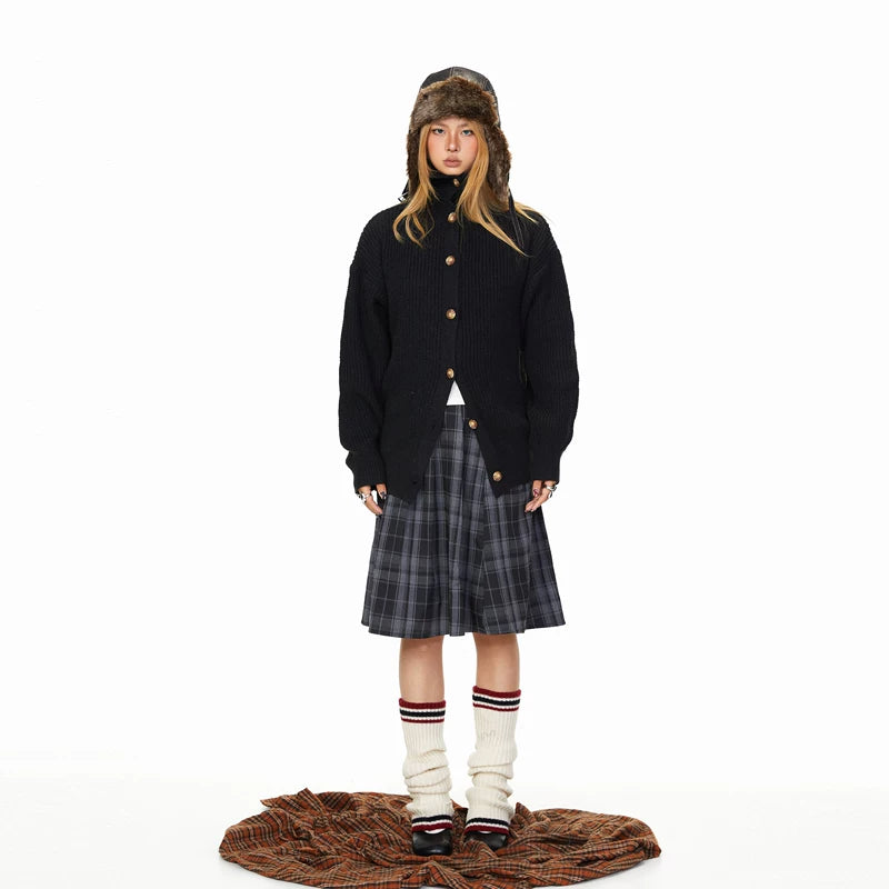 Stand Collar Knit Button Cardigan Sweater