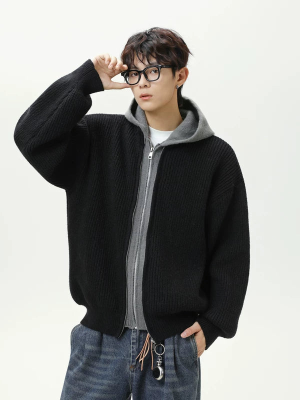 Suéter de punto con capucha y cremallera 