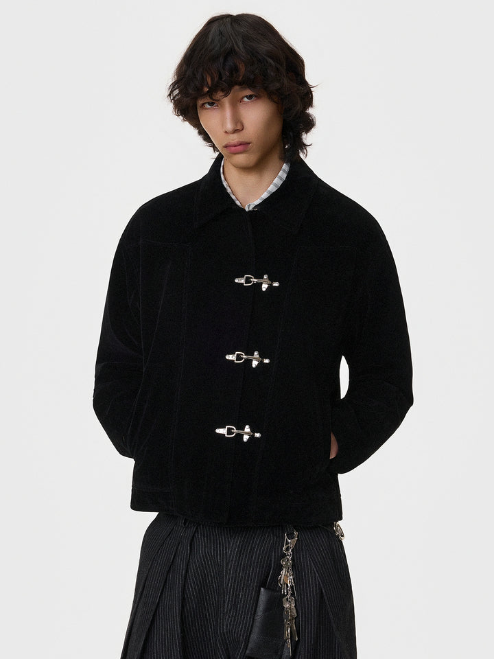 Toggle Closure Suede Cropped Jacket