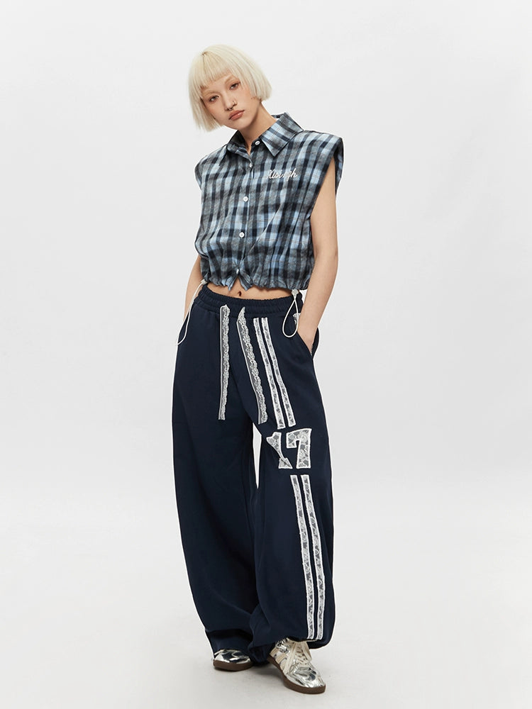 Plaid Drawstring Sleeveless Button-Up Shirt