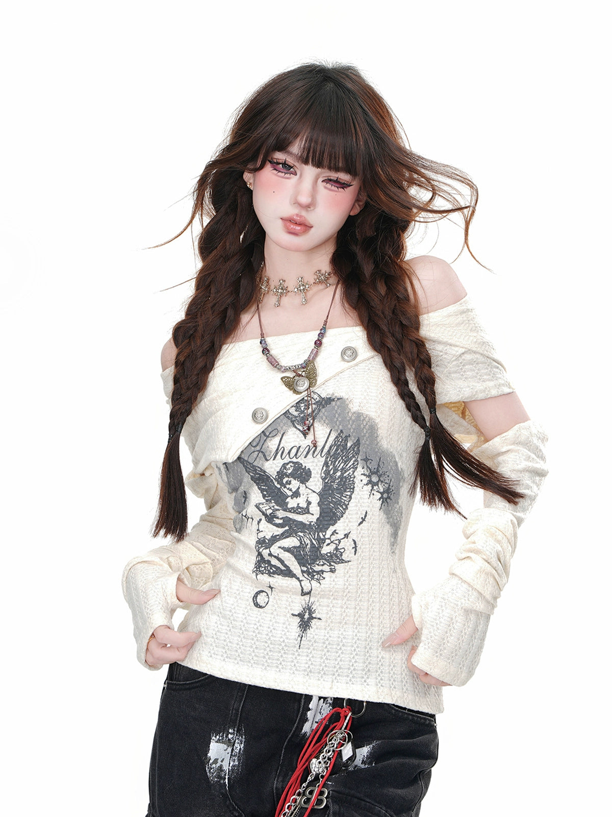 Asymmetrical Off Shoulder Knitted Turtleneck Top