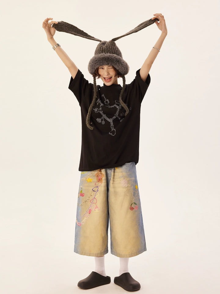 Loose Heart Print Short Sleeve T-Shirt