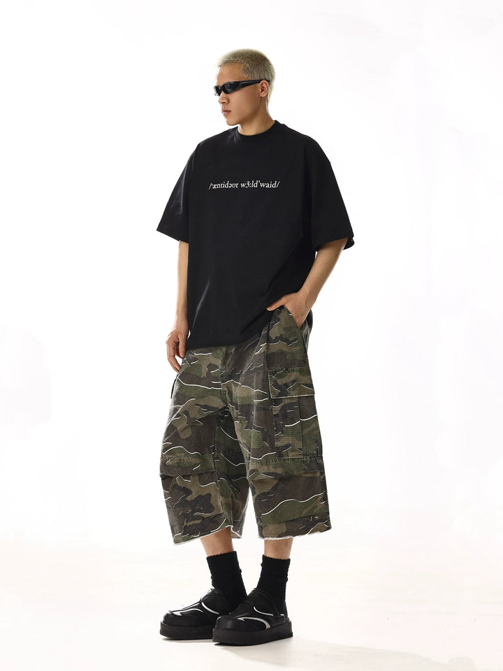 Loose Camouflage Cargo Cropped Pants